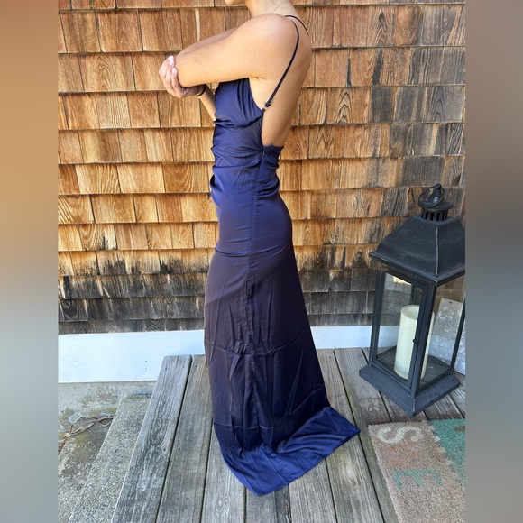 Navy Blue Satin Maxi Dress, Size Small - Picture 3 of 5